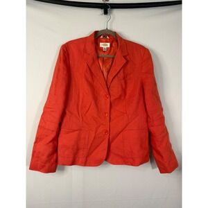 Talbots Womens Coral Orange 100% Irish Linen 3-Button Blazer Jacket Size 12